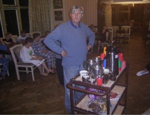 A Typical Mr Armstrong pose whilst serving tea at Broomley Grange Camp,2004
